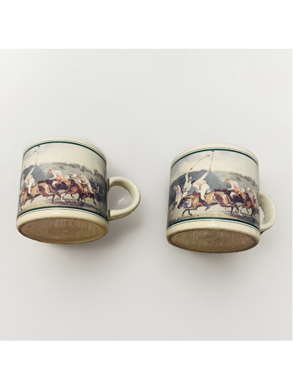 Vintage Ralph Lauren Game of Polo Motif 10oz. Cup Mug Beige with Green Trim
